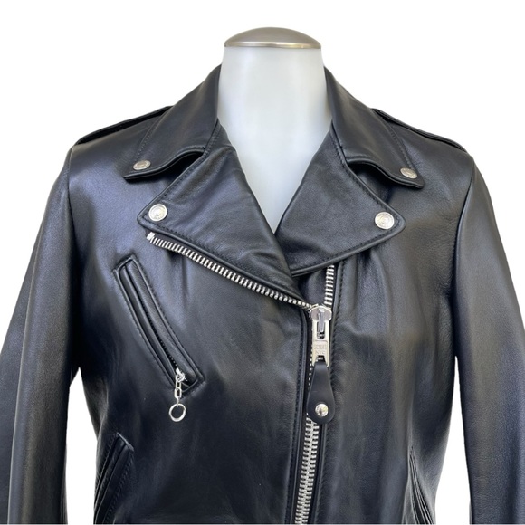 SCHOTT NYC Womens M Leather 1 Star Perfecto Moto Jacket Cropped Biker Belted NWT - Picture 8 of 16